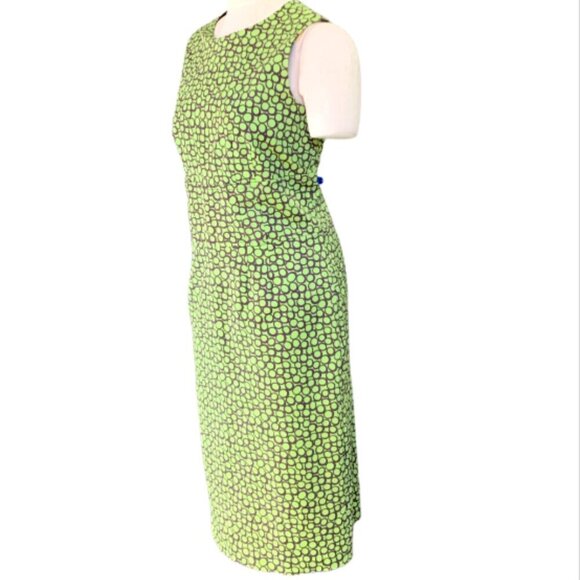 Cynthia Howie Sleeveless Sheath Dress Sz 14 Green & Black Circle Print #25H - Picture 2 of 7